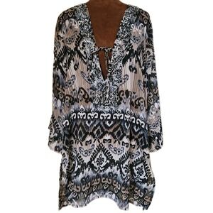 NWT Raviya Blouse Size XL Semi Sheer Beaded Lightweight Neutral Beach Boho Tunic